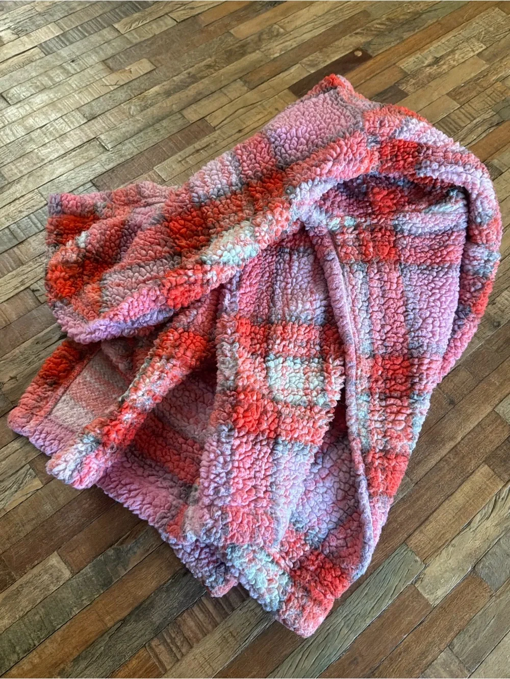 Fleece-like’Flannel Hooded Jacket - Pink & Orange Plaid